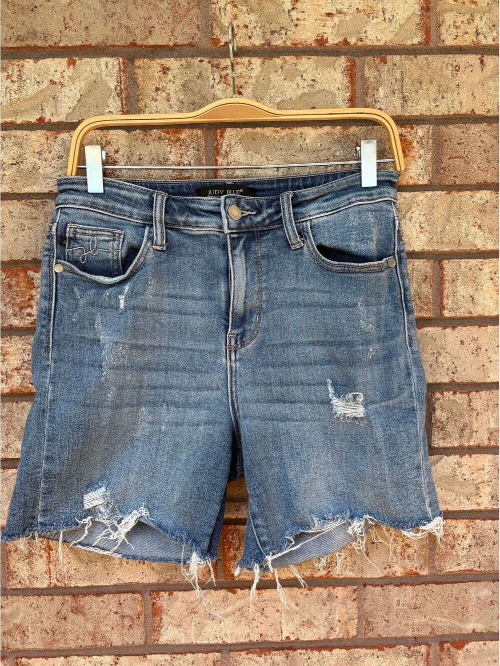 Judy Blue Distressed Raw Hem Jean Shorts Size M